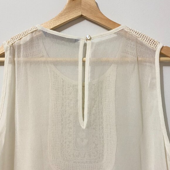 NWOT Zara Sheer Ivory White Tank Top Blouse with Open Work Bead Embroidery Boho - Picture 10 of 12